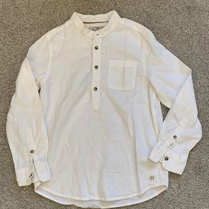 H&M Boys Henley Linen Long Sleeve Shirt in White Size 8-9